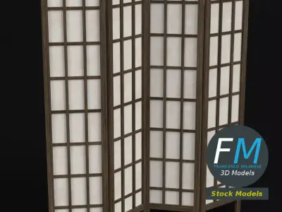 Wood and paper room divider 3D model