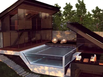 Mountian Villa Exterior with pool 3D model