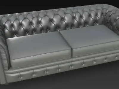Charming Gray Chesterfield Sofa 3D Model 3D model