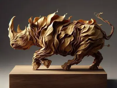 Leaf Rhino Sculpture Organic Animal Form Textured Foliage 3D Low-poly 3D model