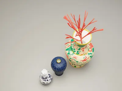 3 chinese vases Low-poly 3D model