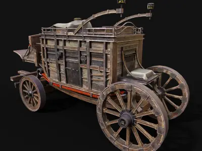 Medieval Wooden Carriage Low-poly 3D model