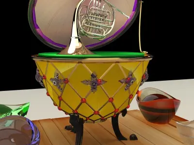 Chinese  gold ingot  and Russia Faberge egg  French horn   3D model