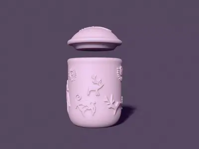 cup with lid decorated with petroglyphs for casting 3D print model