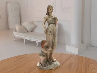 Woman And Child Statue low-poly PBR Ornament figurine VR-AR Low-poly 3D model