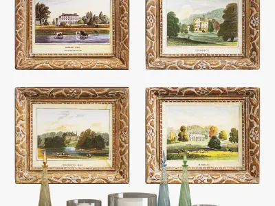 Fireplace set 1 mantel with two teddy bears 3D model