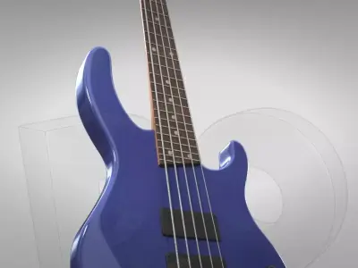 Five string electric bass guitar with stand 3D model