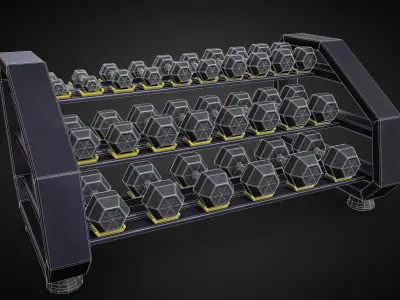 Lowpoly Dumbbell Rack Set - Sport Pack  Low-poly 3D model