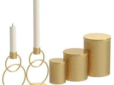 Decorative set three gold metal canisters 3D model