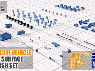 97 Piece Hard Surface Sci Fi Vehicle Kitbash Set 3D model