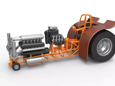 Pulling tractor with V12 and V8 engines Scale 1 to 25 3D print model