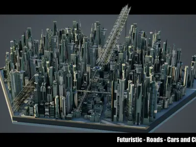 Futuristic-Roads-Cars and City 01 3D Model Pack