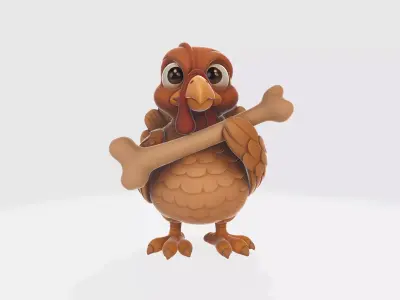 Cute Cartoon Turkey Holding Bone  3D Printable Thanksgiving 3D print model