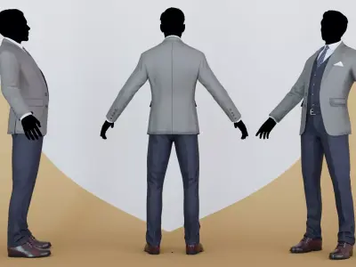 Men Pans with Shirt Blazer and Shoes MixBlueBlackGrey Low-poly 3D model