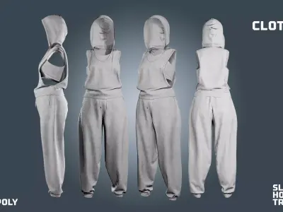 sleeveless hoodie tracksuit - clothyfic full outfit Low-poly 3D model