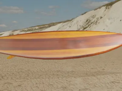 Wooden realistic surfboard Low-poly 3D model
