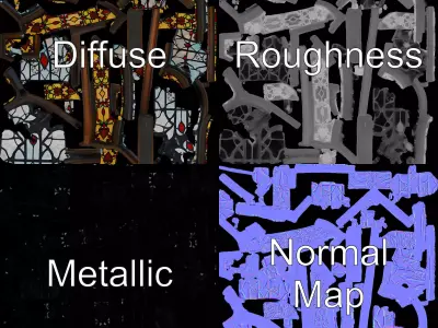 Antique Stained Glass Window model pack Low-poly 3D model
