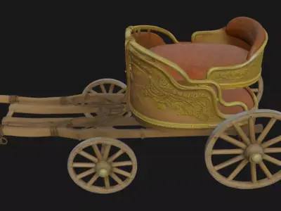 Vintage Ornate Wooden Carriage 3D Model 3D model
