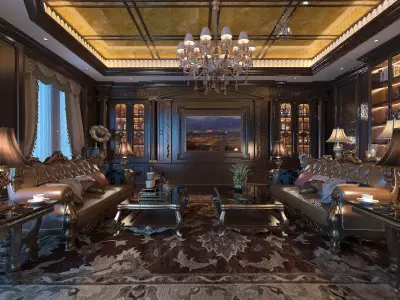 European classical living room Low-poly 3D model