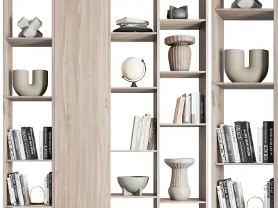 wooden Shelves Decorative With vase and Book 3D model