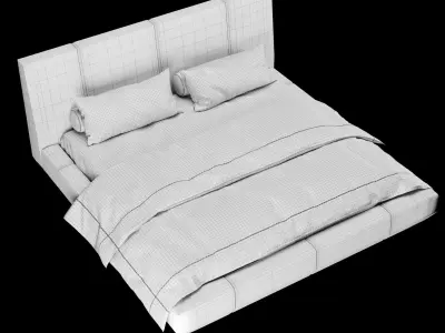 Bed with pillows and blanket 007 3D model