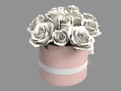 White Rose Bouquet Box with a Bow Strip Low-poly 3D model