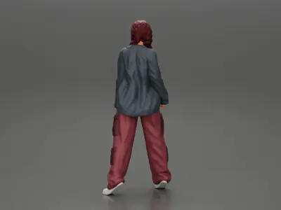 gangster lowrider girl posing in long shirt with long pigtail 3D print model