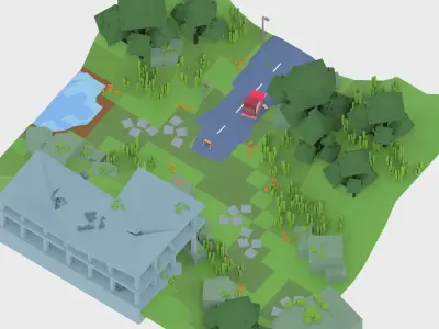 3D isometric wild garden desert city trees pack 3D model 3D model