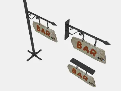 3D old stone bar sign 02 model Low-poly 3D model
