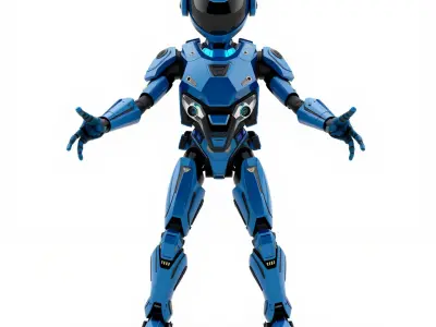RiggedFuturistic Blue Combat Android with Versatile Detailing Low-poly 3D model