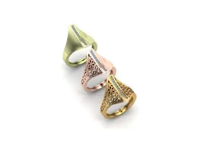  Modern Filigree Gold Ring  3D Print Casting 3 pcs 3D print model