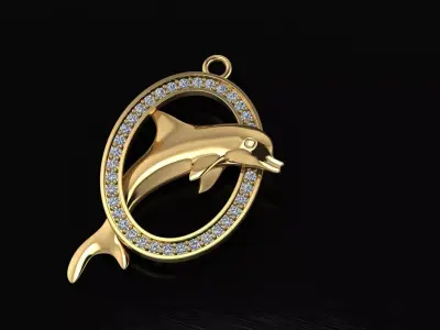 Gold dolphin necklace 3D model