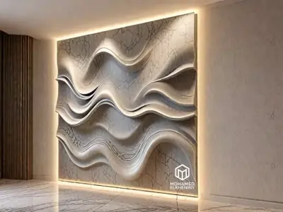 modern panel wall decor set wall relief mural CNC 87  3D model