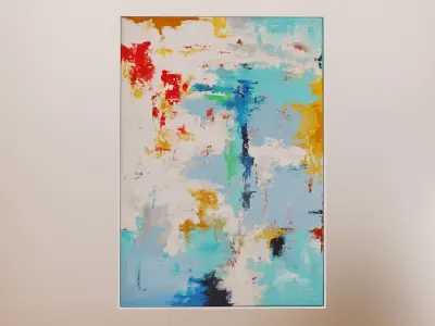Colorful abstract painting on wooden frame 3D model