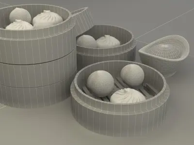 Chinese  bamboo steamer 3D model