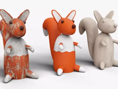 Wooden Squirrel Toy with Three Various Textures Set Low-poly 3D model