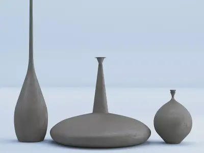 Cement Vases Decor Set 3D model