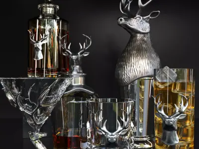 Handmade alcoholic whiskey or rum set 3D model