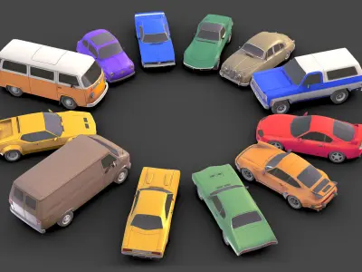 Classic Car Pack Low-poly 3D model