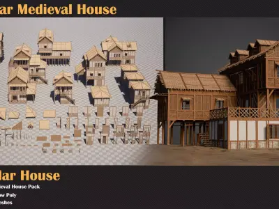 Modular Medieval House Pack   Low-poly 3D model
