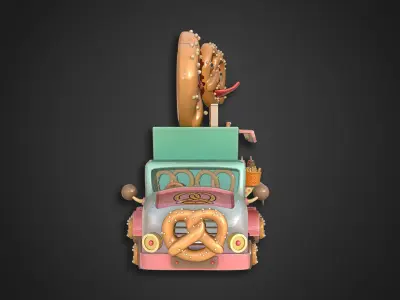 Asset - Cartoons - Food Pretzel Car 3D model