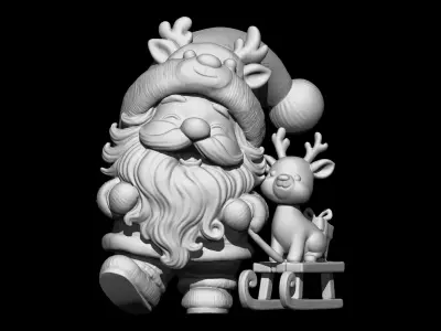 Cozy Santa and Reindeer Delivering Gifts 3D print model