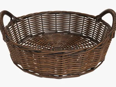 Wicker basket round with handle dark brown 3D model