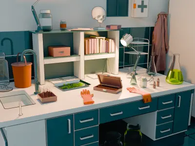 Stylized Laboratory Diorama - 3D Model-Game Ready-PBR Textures 3D model