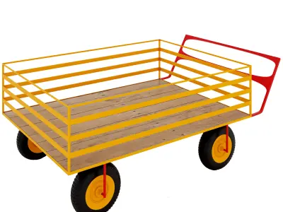 trolley wooden cart with wheels 3D model