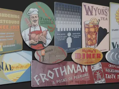 Retro Metal Signs Asset Pack Low-poly 3D model