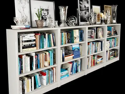 White bookshelf set 3D model