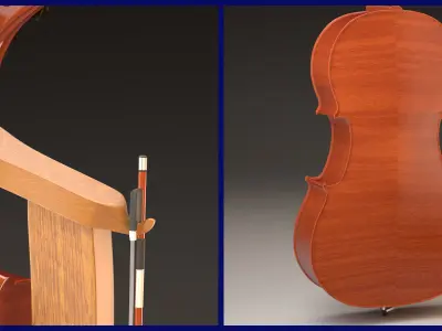 Violon Cello with bow and stand 3D model