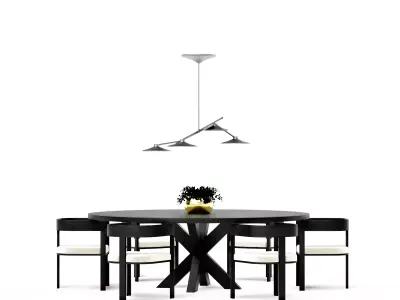 Black and white modern classic round dining table set Low-poly 3D model