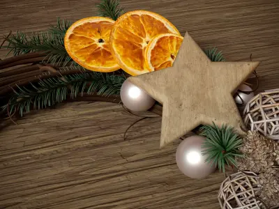 The wreath with dried oranges and spruce branches 3D model